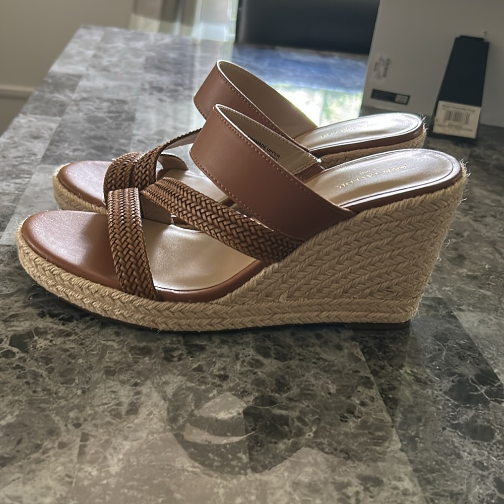 Ann Taylor Tan Wedge Sandals with Crisscross Straps - Picture 4 of 5